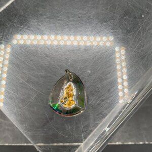 Reverse Carved Clear Faceted Lucite Praying Hands Teardrop Pendant Vintage